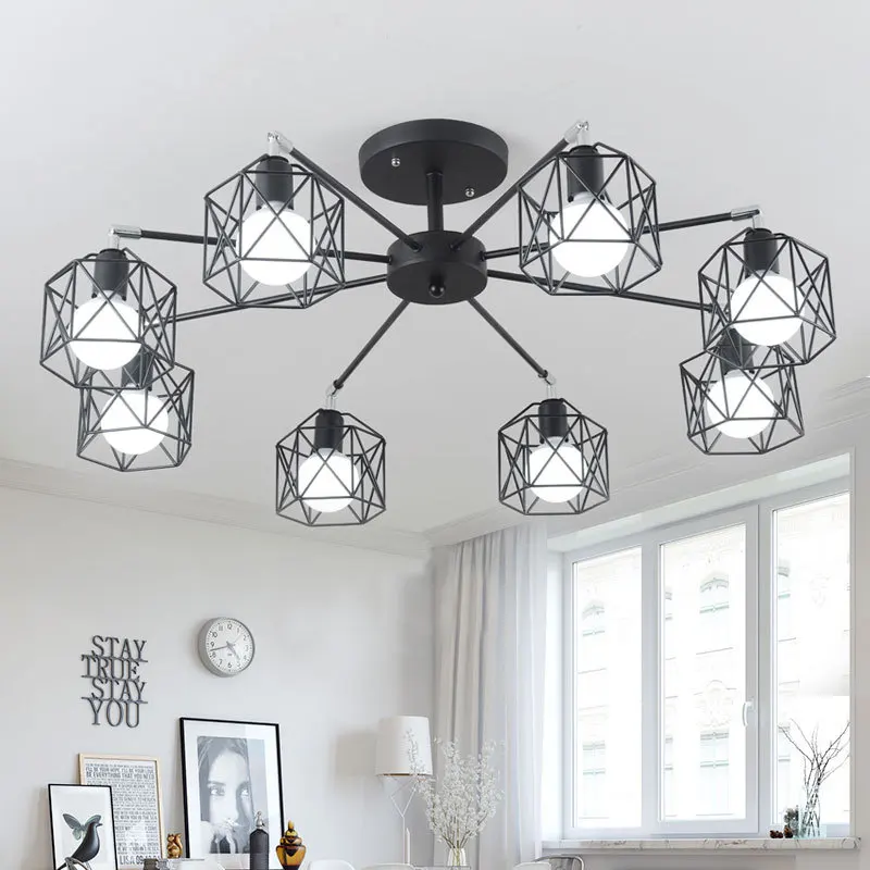 

KIMYUL Vintage Chandeliers Multiple Rod Wrought Iron Ceiling Lamp E27 Bulb Living Room Lamparas for Home Lighting Fixtures