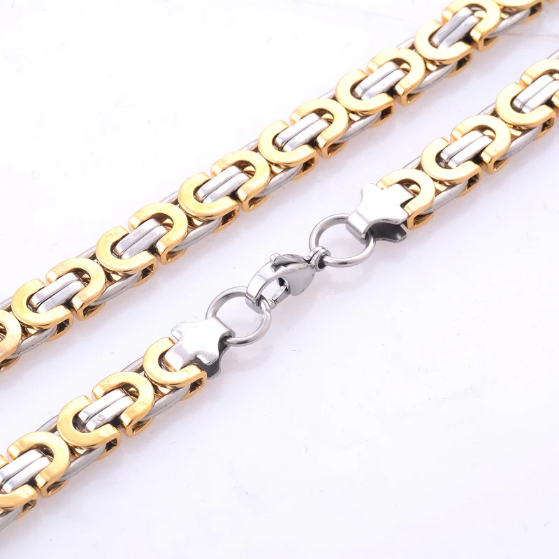 

Fashion Byzantine Box Chain Stainless Steel Necklace Mens Gold Silver Tone Chain Necklace Personalized Gift Jewelry