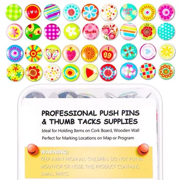 

100 Pcs Creative Thumb Tacks 30 Patterns Soft Flat for Photos Wall Maps Bulletin Board or Corkboards Steel Thumb Tacks Push Pins