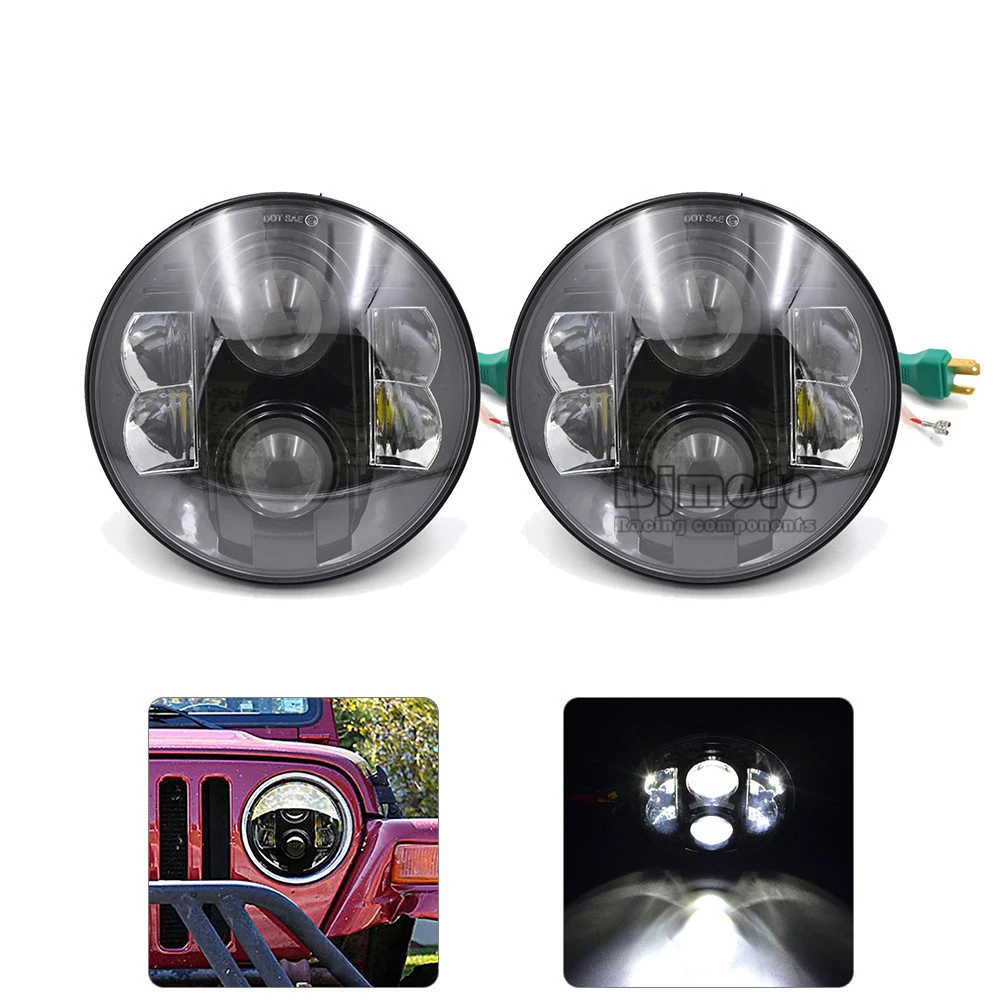 BJGLOBAL 2pcs Lot 7 80w Round LED Hi Lo Projector Headlight 6000K For Jeep Wrangler TJ