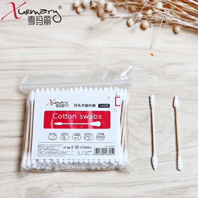 

Xuemali 100pcs/Pack Double Head Cotton Buds Cotton Swabs Medical Ear Cleaning Tip Spiral Shape Wood Sticks Makeup Health Tools