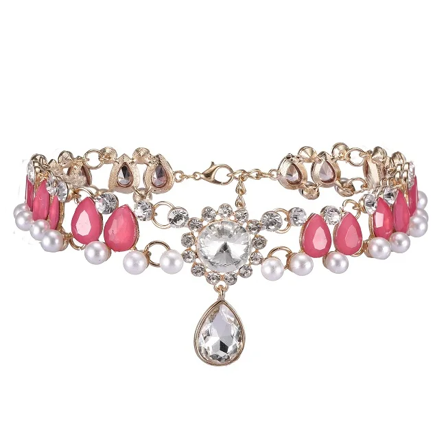 Марка свадьба choker ожерелье для женщин ювелирные изделия женщины макси заявление chocker колье кристалл чокеры ожерелья ошейник - Окраска металла: pink