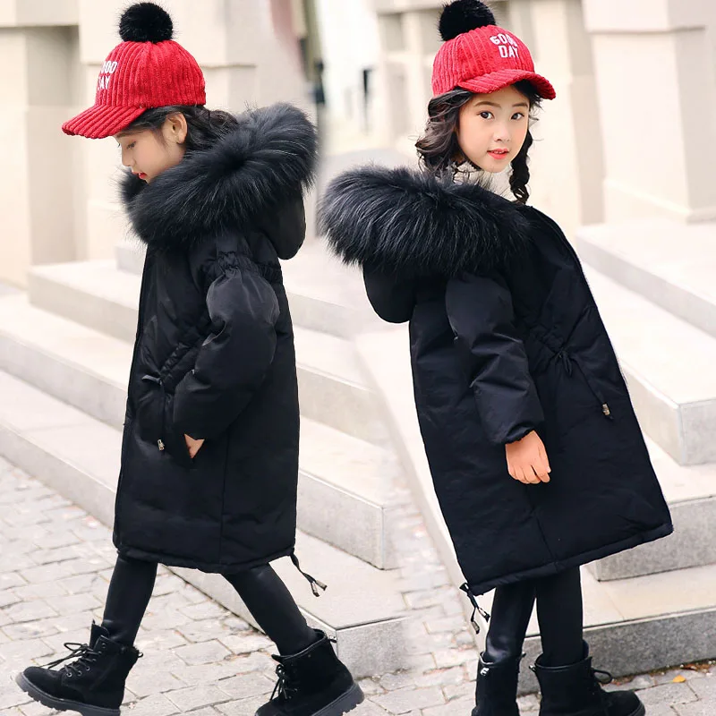 

Girls Duck Down Jackets 2018 Winter Thicken Big Girl Children Down Coat Outerwear Overcoat Parkas Hooded Fashion 6-14Y