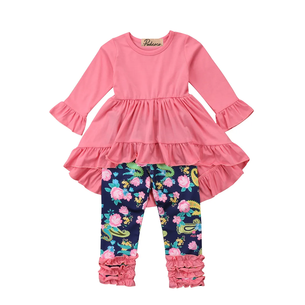 Cool Pretty Baby Girl kids Clothes set solid color long flare sleeve
