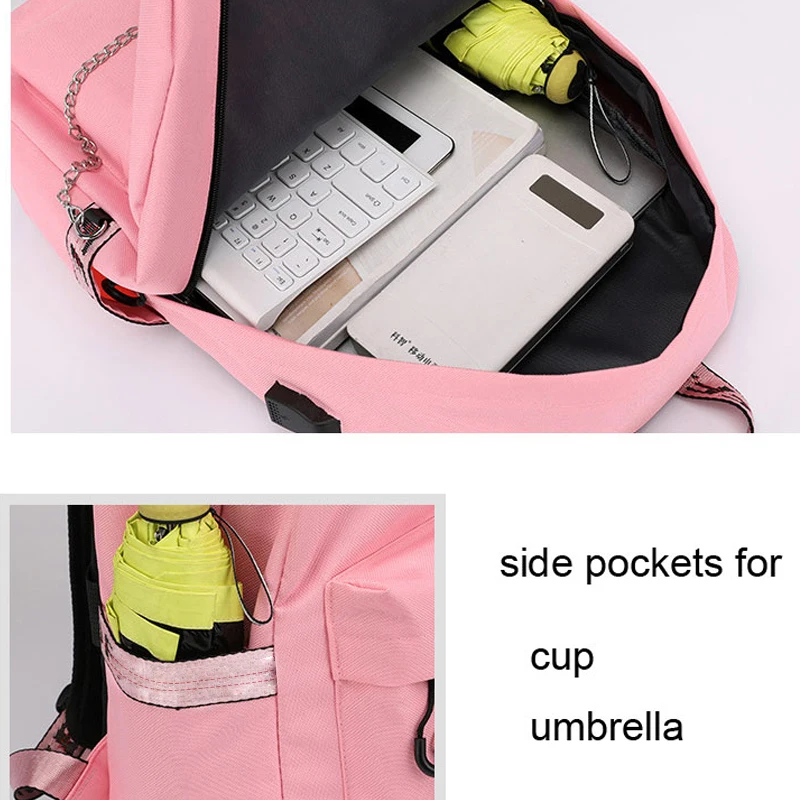 Winmax luminoso USB carga Mochila de Mujeres de moda estampado de letras bolsa de la escuela adolescente chicas cintas Mochila saco un Dos Winmax luminoso USB carga Mochila de Mujeres de moda estampado de letras bolsa de la escuela adolescente chicas cintas Mochila saco un Dos