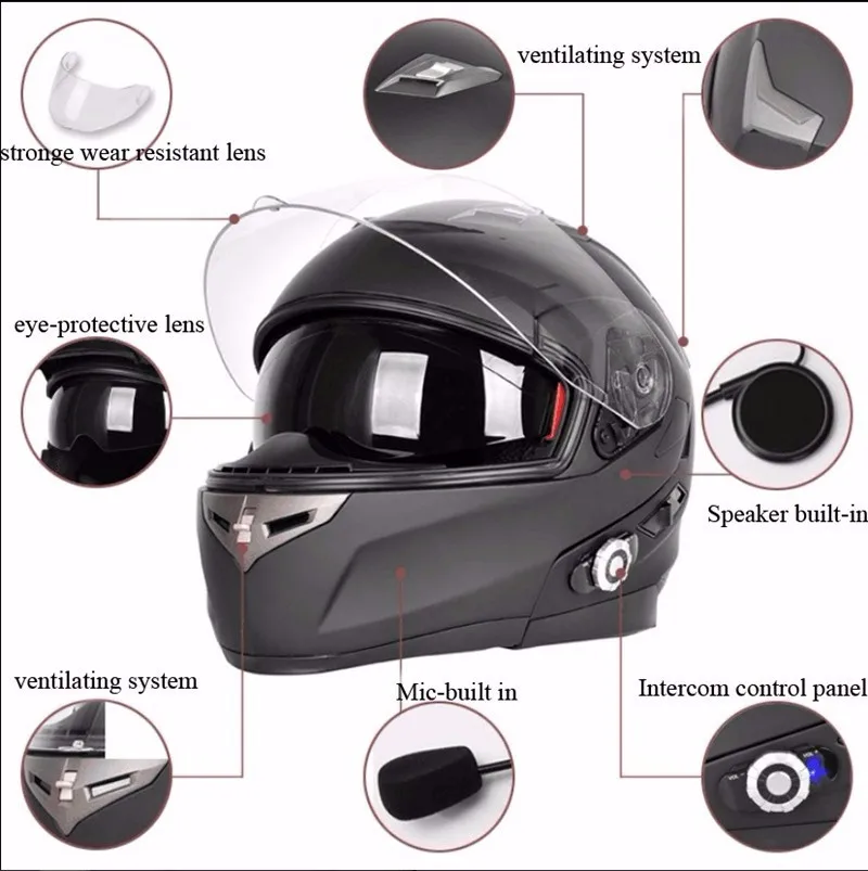 Dot Approved Wireless Bluetooth Motorcycle Full Face Helmet With BT