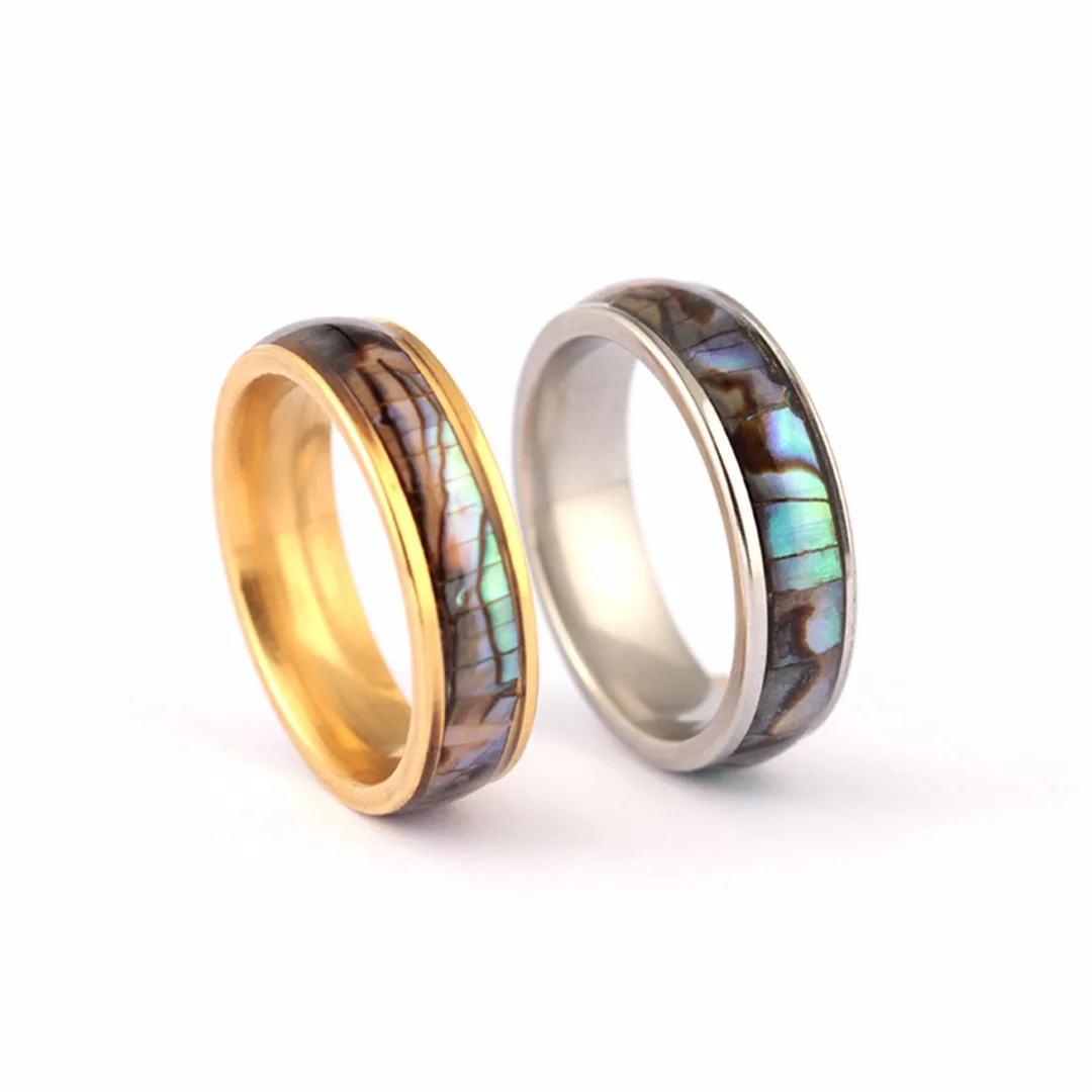 Shellhard Abalone Shell Stainless Steel Finger Rings Wedding Bands for Men Women Comfort Fit  Size 6-12 Lovers Couple's Ring