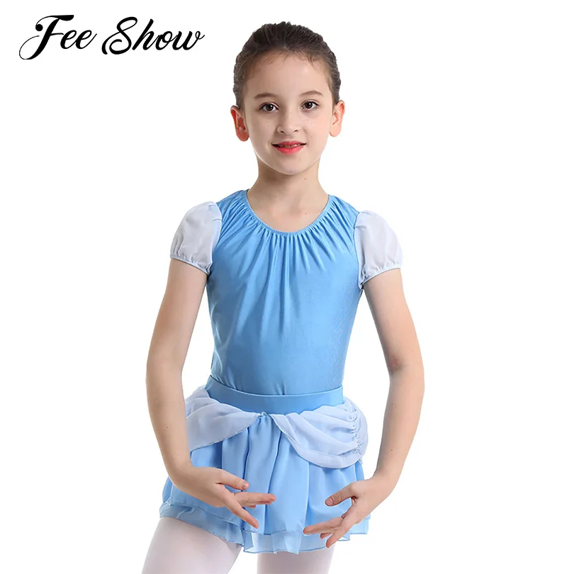 Toddler Girls Gymnastics Leotard Dancewear Short Puff Sleeves Ballerina