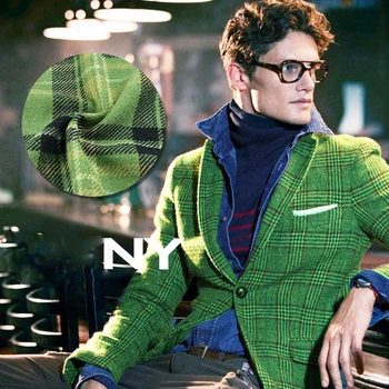 

The new series of green color rare men Plaid Wool Plaid password woolen fabric coat fabrics