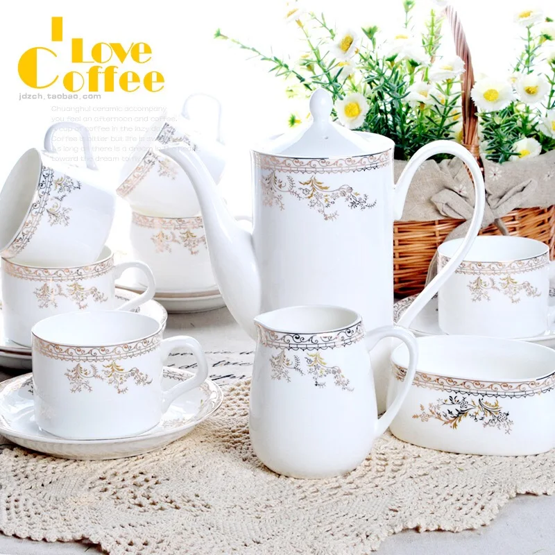 15pcs bone china coffee tea set cup teapot set /Coffee