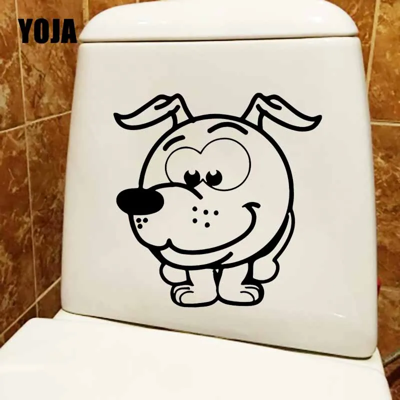 YOJA 21.7X22.5CM мультфильм наклейки на стену для унитаза смешная собака щенок детской