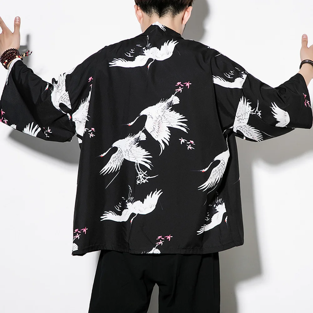 

Men Kimono Cardigan Male Chinese Style Cardigan Harajuku Loose Casual Fashion Shirt Plus Size Print T Shirt Blusa Masculina