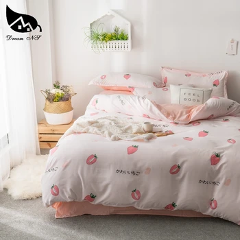 

Dream NS Pink & Strawberry King Bedding Set Washed Cotton Super Soft Quilt Cover Pillowcase Warm Soft Home Bedroom kussensloop