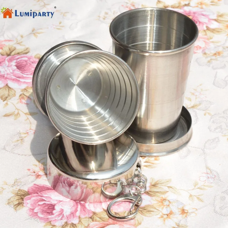 

LumiParty Stainless Steel Portable Camping Folding Collapsible Cup Metal Telescopic Keychain 75ml 150ml 250ml-15
