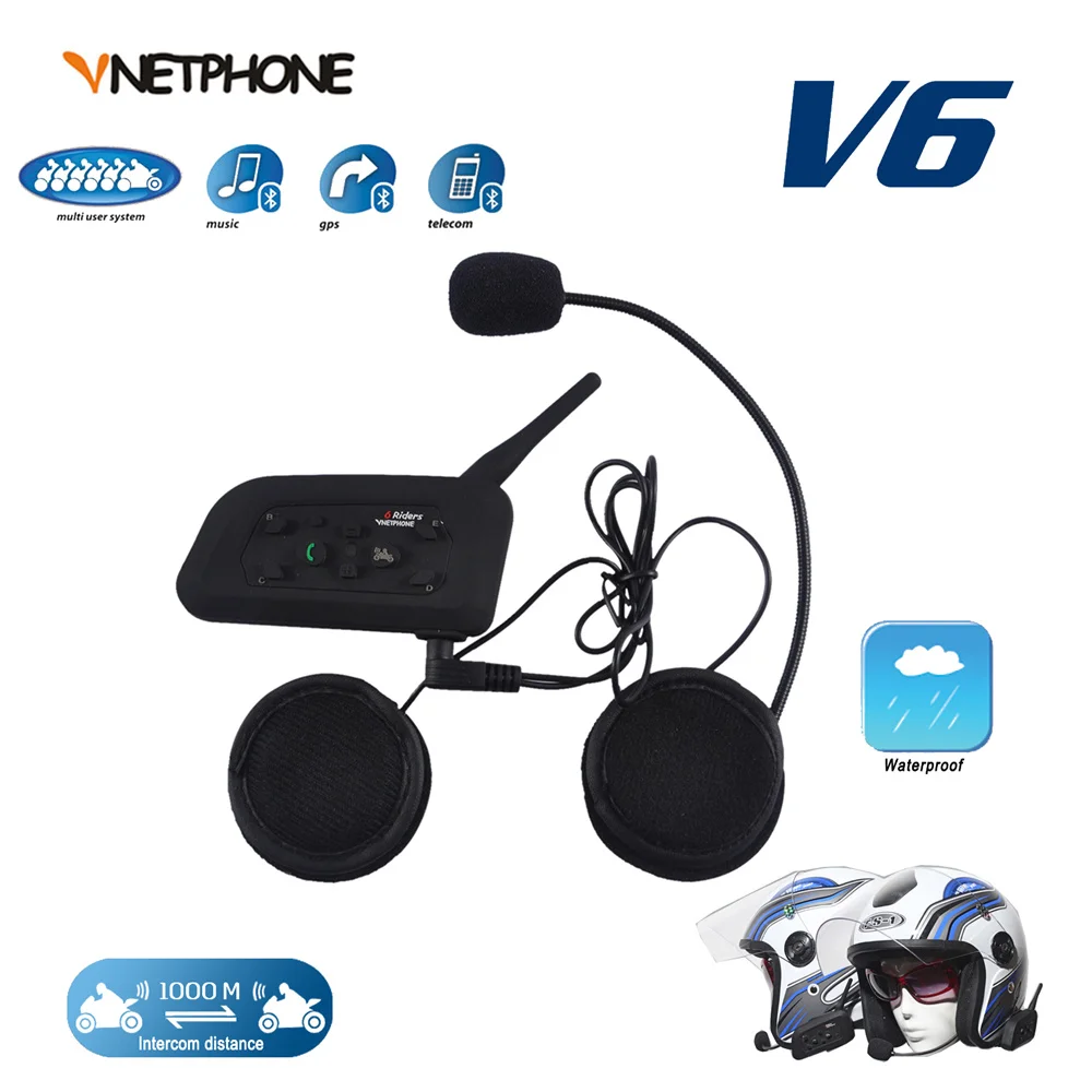 

VNETPHONE Helmet Headset Bluetooth Intercom for Motorcycle Moto Helmet Wireless Bluetooth Interphone 1200M 6 Riders 2 Pieces