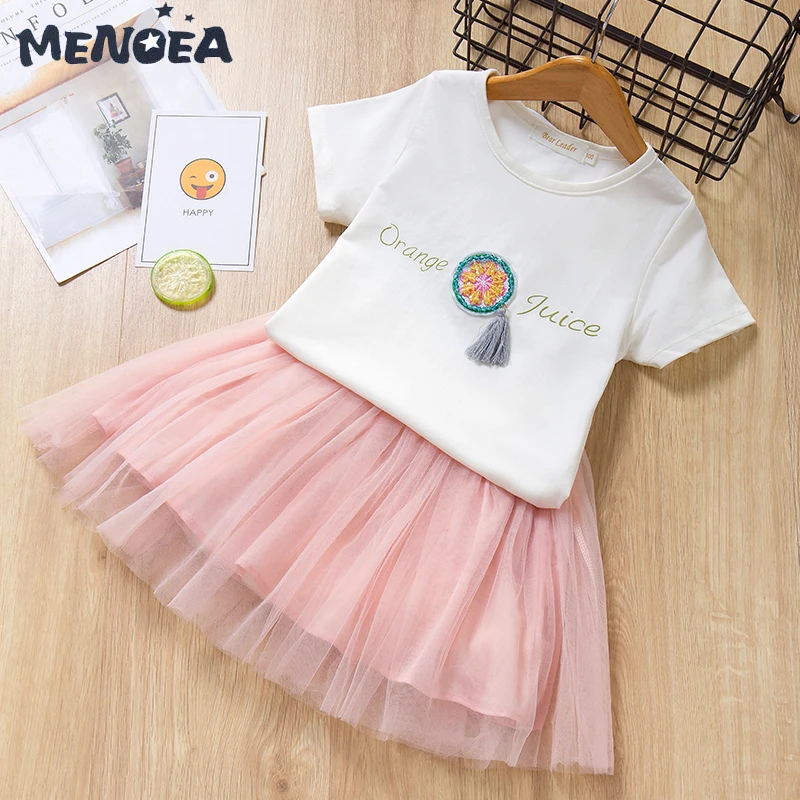 

Menoea Girls Dress Summer Casual Short Sleeve Letter T-shirt Dress 2PCS Mesh Girls Princess Ball Gown Dress Children Clothes