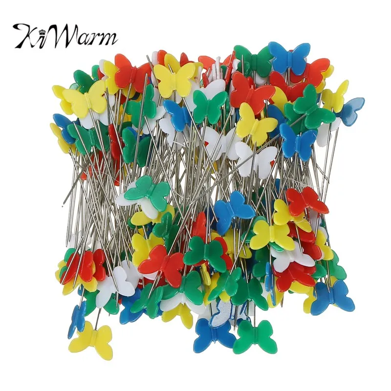 

KiWarm 200Pcs/Box Mixed Colors Sewing Patchwork Pins Butterfly Head Pin Dressmaking Sewing Tool Needle DIY Crafts Accessories