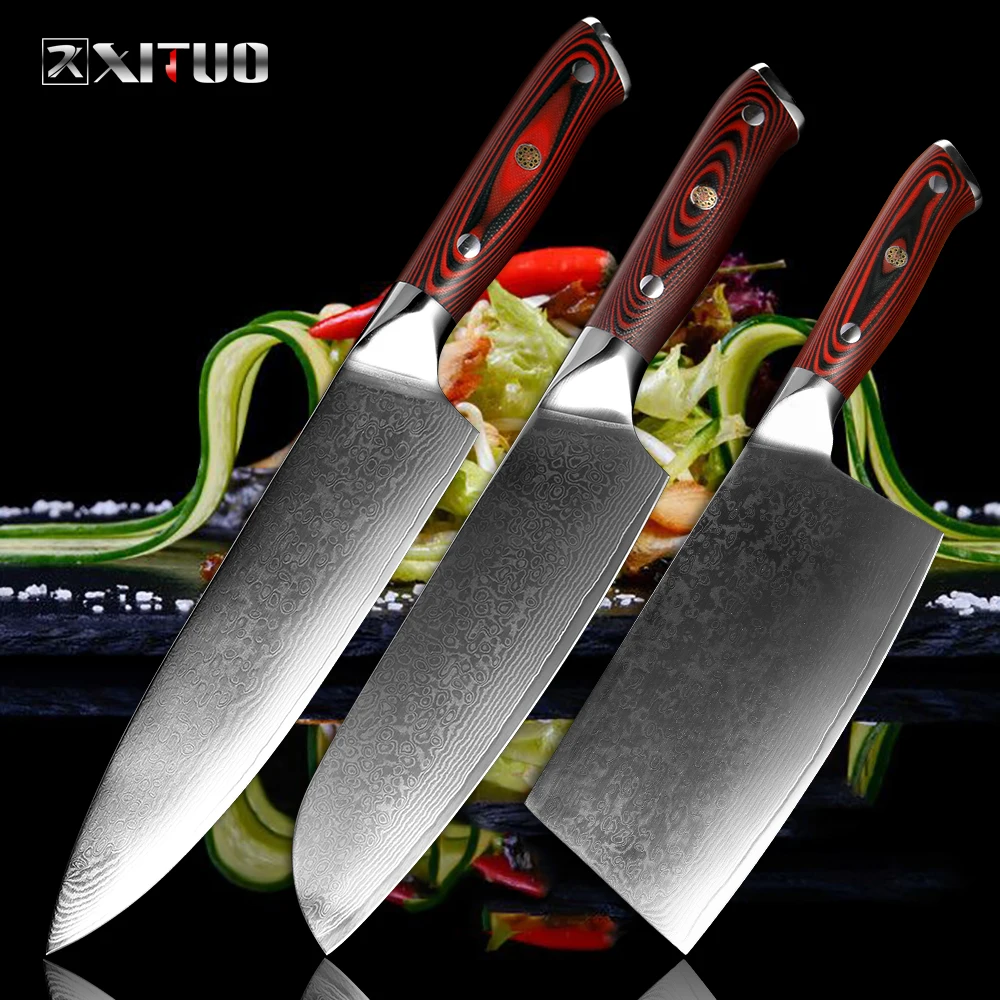 XITUO поварской нож дамасская сталь Профессиональный кухонный нож santoku острый резка мяса китайский кухонный нож высококачественный гвоздь G10