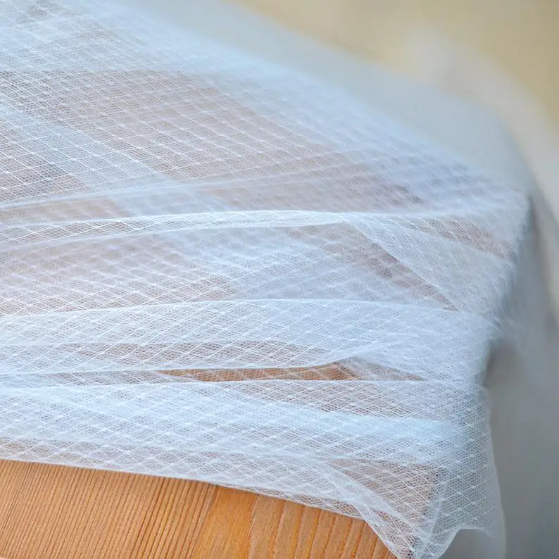 

light blue tulle Lace fabric with Diamond lattice, Embroidered tulle mesh lace fabric with checks off white/black