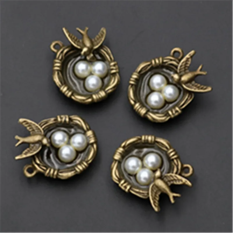 

WKOUD 4pcs Antique Bronze 3D Metal Swallow Nest Glamour Alloy Pendants For Bracelet Necklace DIY Jewelry Handcrafted Findings