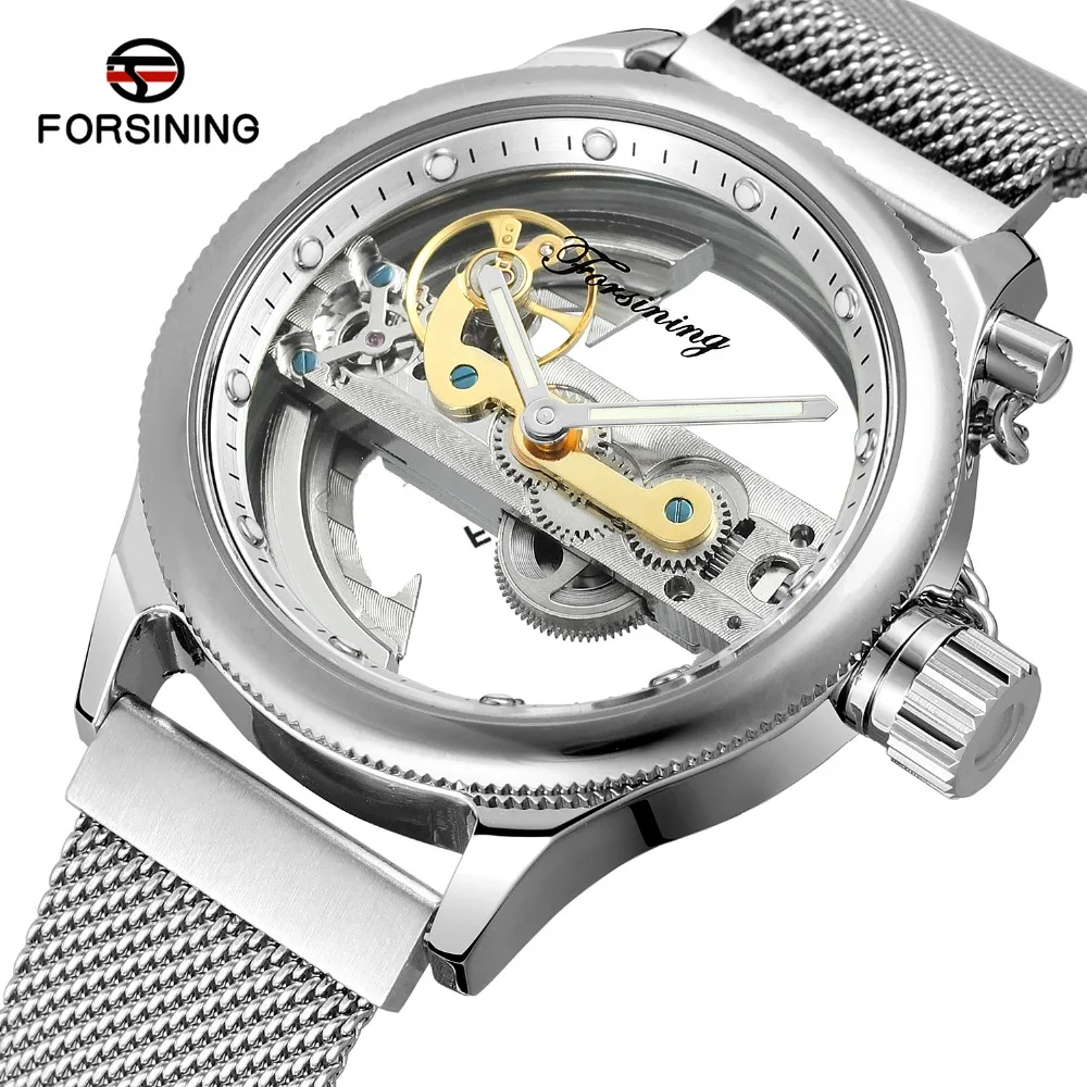En Ligne FORSINING Hommes de Squelette à remontage automatique De Luxe Marque En Acier Inoxydable Bracelet Nouveau Design Montre Bracelet Meilleur Mâle Horloge FSG9418M4