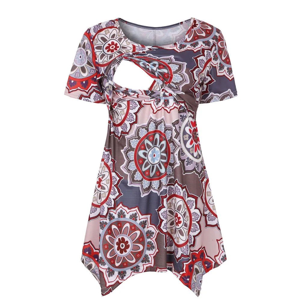 

Women's Maternity Blouse Print Flare Tops Loose Fit Nusring T-Shirt Pregnancy Summer Maternity Tops Ropa Maternal De Moda
