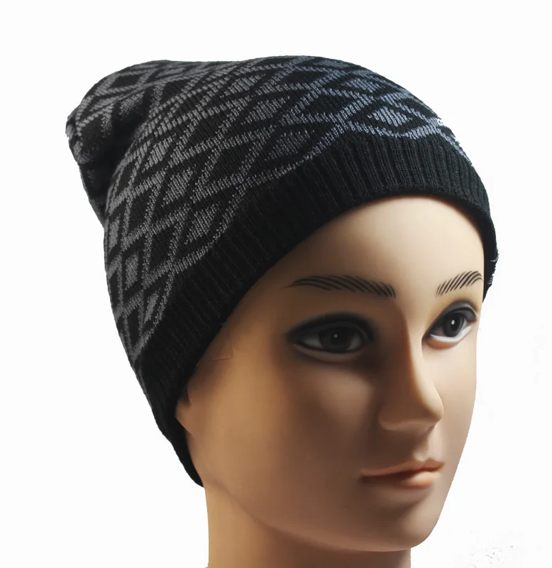 

New style Winter Knitted Hats Flannel Beanies Warm Jacquard weave Caps Skullies Bonnet For Men Women 3 colors