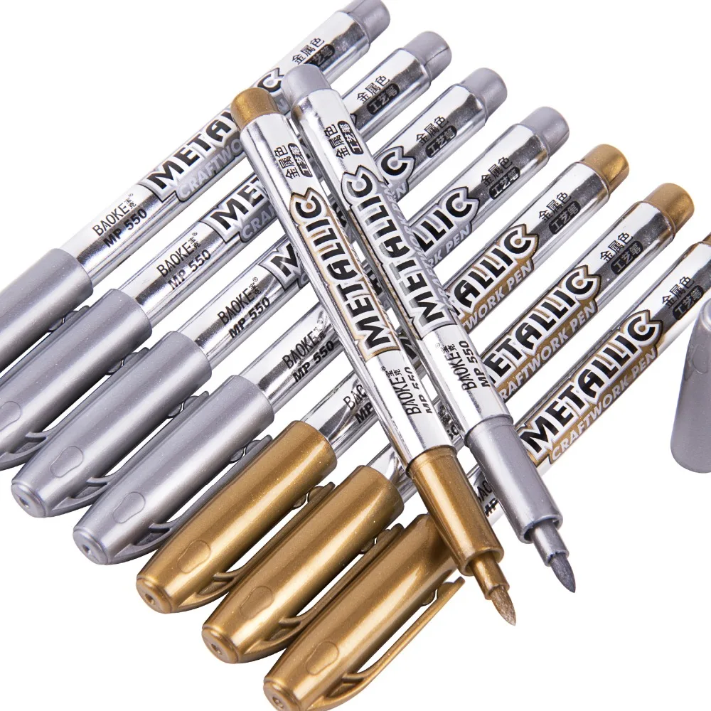 BAOKE 12pcs Silver/Gold Metallic Craftwork Pen for DIY Glass Wood