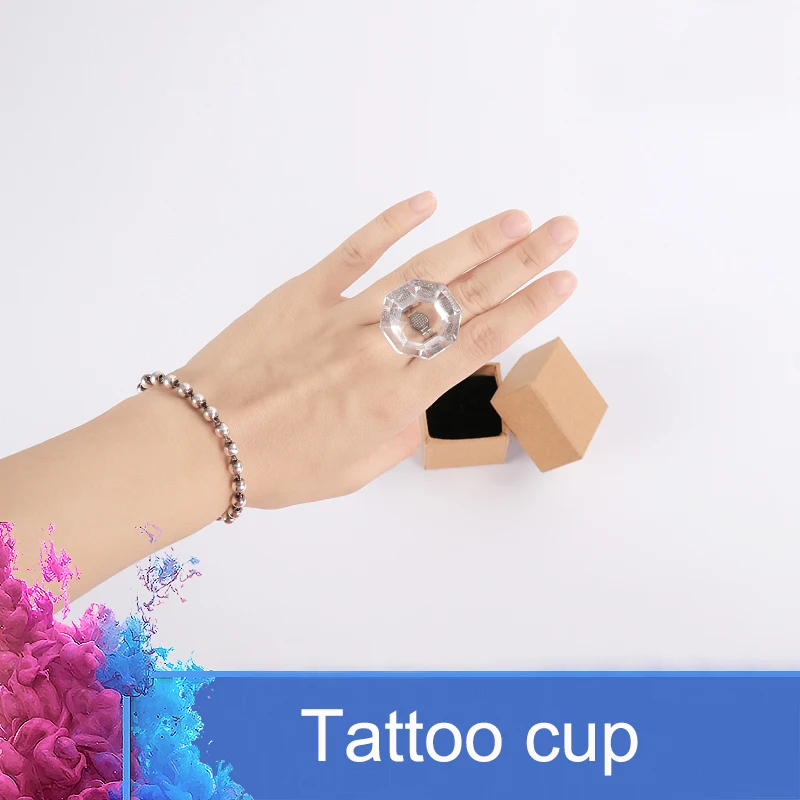 

New Mosaic Crystal Rings Pigment Cup Big Diamond Ring Cup Eyelash Glue Tray Pattern Embroidery Semi Permanent Material