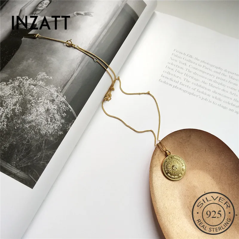 

INZATT Real 925 Sterling Silver Ethnic Round Sun Totem Pendant Necklace Fine Jewelry For Fashion Women Birthday Accessories Gift