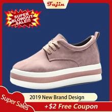 fujin women flats sneakers shoes 2019 spring moccasin Fashion creepers shoes lady loafers Ladies Slip On 5CM platform Shoes