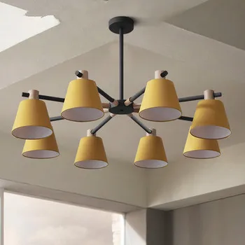 

Nordic Modern Macarons Iron Chandeliers Fabric Lampshade Lights for Living Room Bedroom Restaurant Home Lighting Fixtures Decor