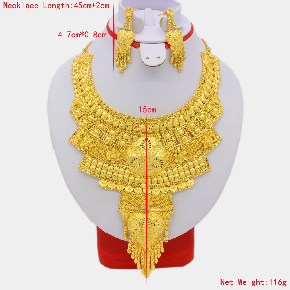 Элегантный Африка Дубай ожерелье серьги набор украшений для женщин золотой цвет арабский свадьба/вечерние/подарки на день рождения