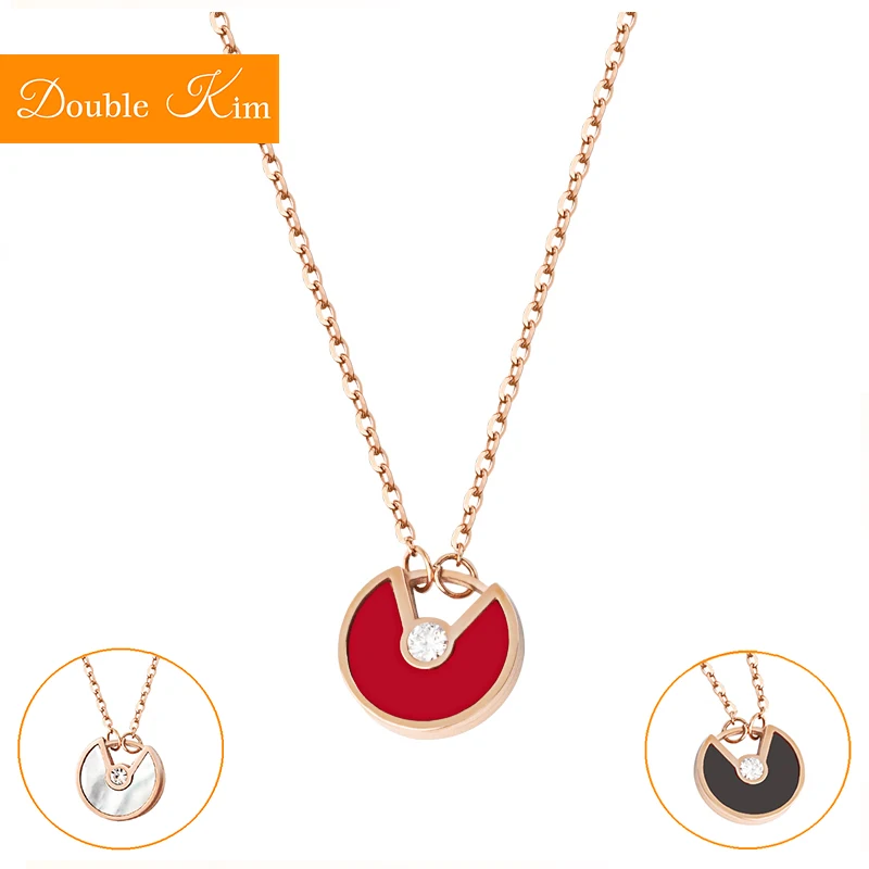 

Flying Saucer Pendant Necklace Rose Gold Titanium Steel Chain Necklace Red Black White Color Fashion Trendy Women Jewelry Gift