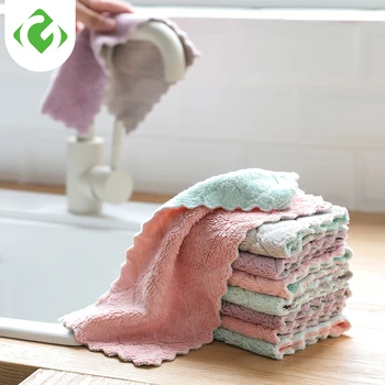 

Microfiber Cleaning Cloth Kitchen Cleaning Scouring pad Double layer Thick rag Soft Good water absorption Hand towel Chinese sty