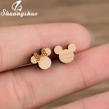 Shuangshuo, деревянные серьги с Микки и Минни Маус, женские серьги-гвоздики с Микки Маусом, аксессуары для женщин, серьги в виде мышей, kolczyki