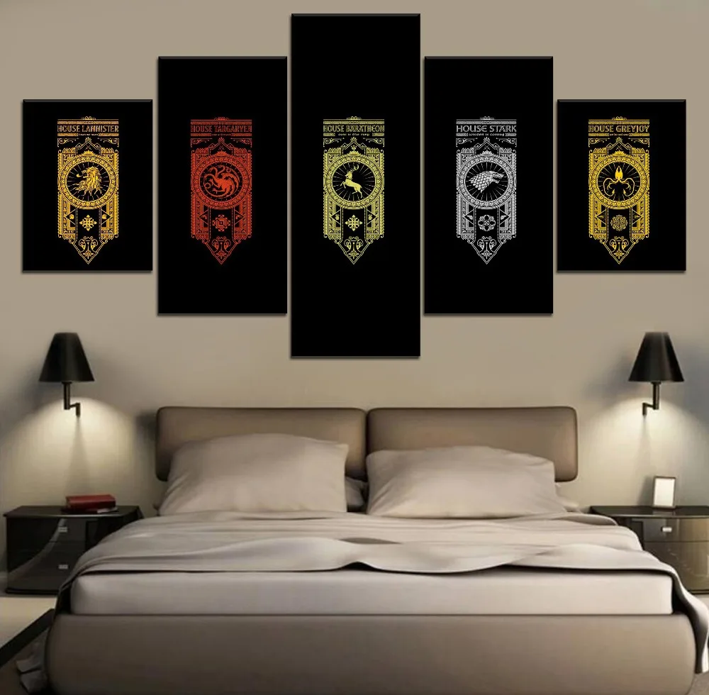 

5 Pieces Game of thrones Movie Abstract Art Painting Wall Modular Picture Home Decorative Framework For Living Room Posters