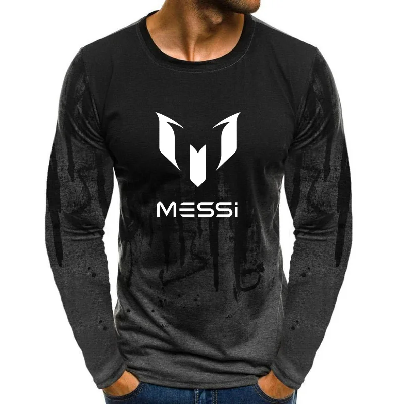 201 Мужская футболка с длинным рукавом "Барселона Месси", камуфляжная футболка с круглым вырезом и модным принтом в стиле хип-хоп, Мужская одежда, повседневный Топ