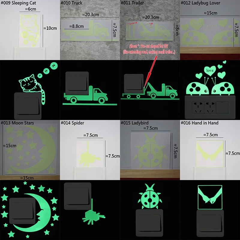 Зеленый светильник, светящийся Переключатель, наклейка для домашнего декора, мультяшная светящаяся Наклейка на стену s, темное свечение, декоративная наклейка, кошка/Фея/луна, звезды