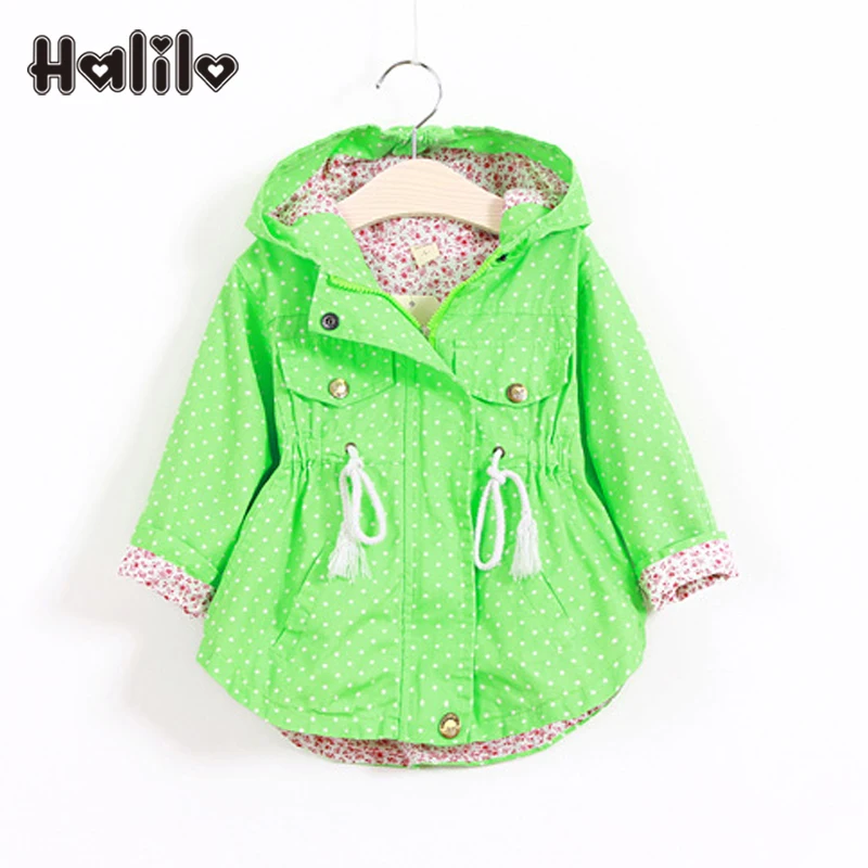 

Halilo Girl Jackets Girls Outerwear Coats Dot Print Spring Autumn Girls Jacket Children Clothing Casual Hooded Baby Girls Coats
