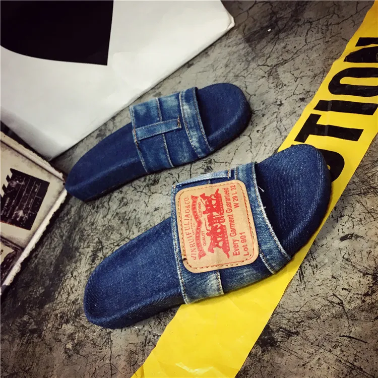 

RIBETRINI 2019 New Brand Same Style Denim Slippers Women Summer Casual Slides Ladies Fashion Women Shoes Woman For Leisure