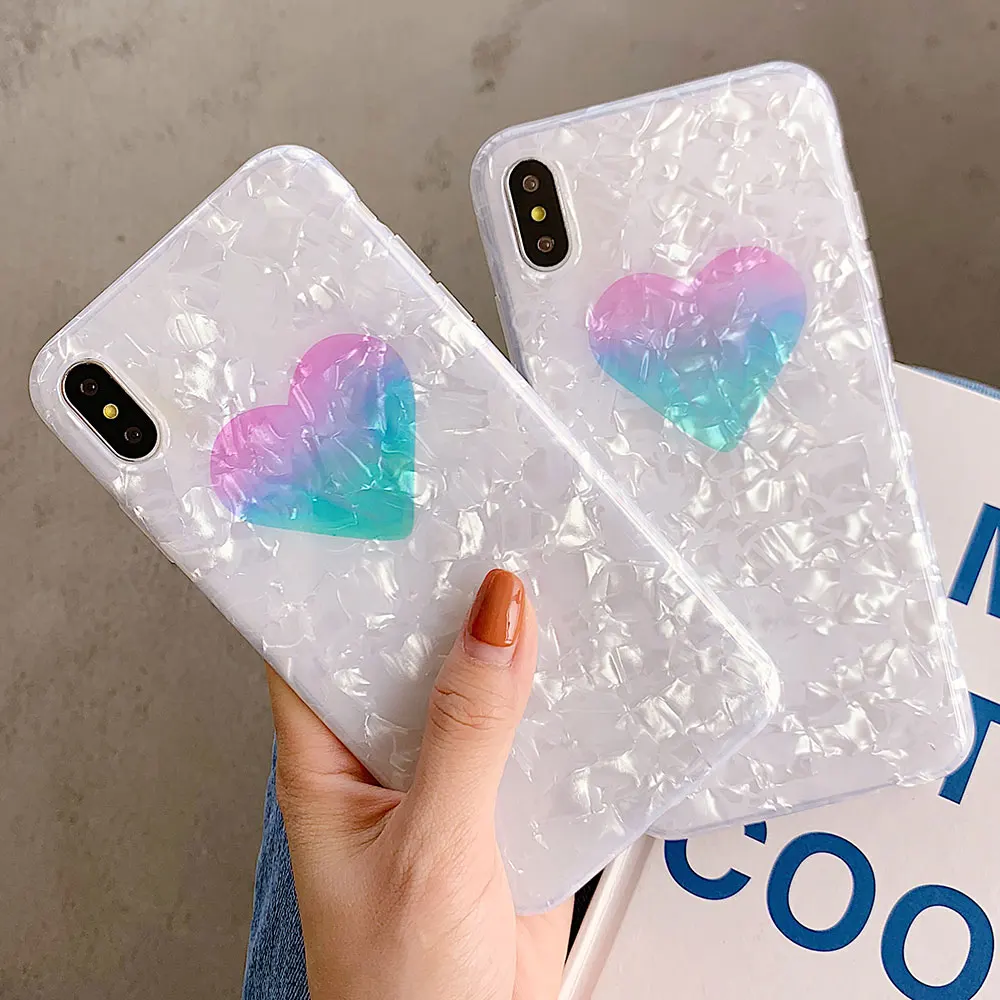 

RAXFLY Gradient Heart Case For iPhone 7 8 6S Plus Shell Pattern Case For iPhone XR X XS Max Protective Cover Fundas Coque