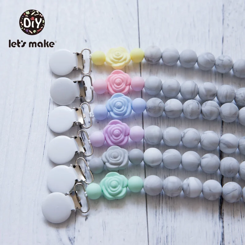 

Let's Make Pacifier Clip Silicone Holder For Nipples Rose Flower Marble Silicone Beads 4-6 Months 1PC BPA Free Baby Product
