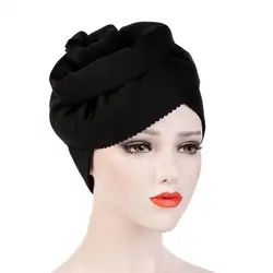 Мусульманские женские боковые Цветочные тюрбан однотонная шляпа Кепка chemo бандана повязка для волос подарок