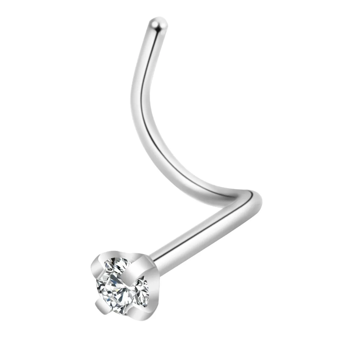 Fashion Crystal Nose Studs Surgical Steel Cubic Zirconia 0.8*7mm Nose Rings Shellhard Sexy Women Body Piercing Jewelry