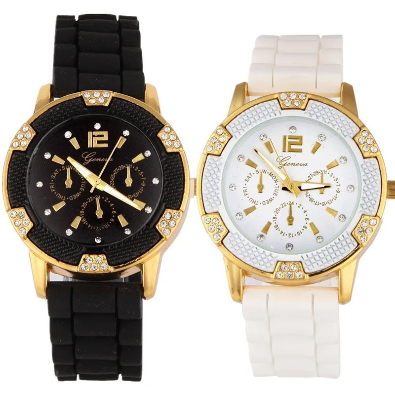 

Gofuly New 2019 Women Silicone Watches Dress Watches Bling Gold Crystal Watch Luxury Casual Relogio Quartz Watch Hot Sales