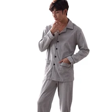 Высокое качество Весна хлопок мужская пижама набор длинный рукав отложной воротник однотонная мужская одежда для отдыха кардиган одежда для сна L-3XL