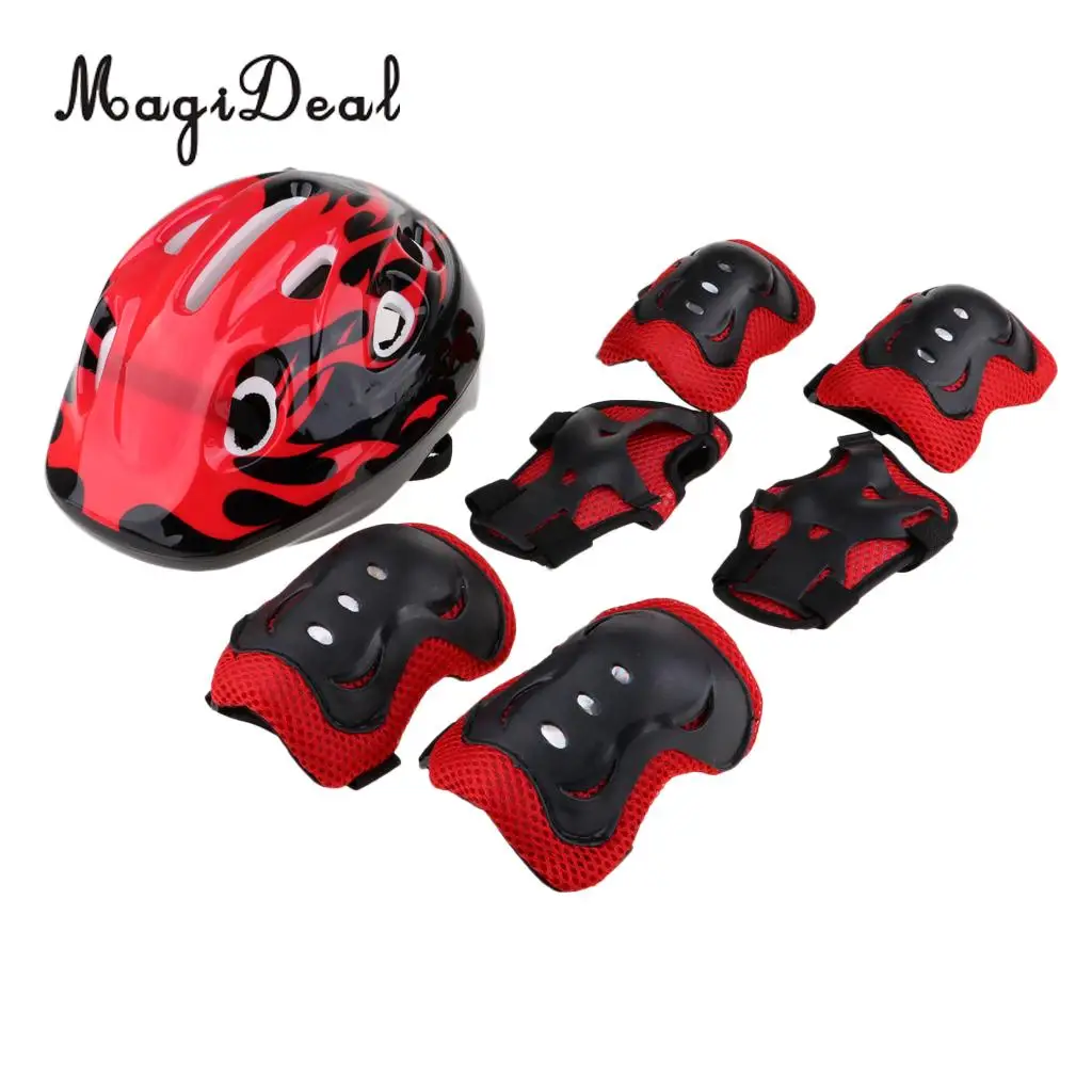 MagiDeal 7 Pieces Kids Bicycle Roller Skating Helmet Knee Elbow Wrist Pads Set for Skateboarding Longboarding Bicycle Scooter