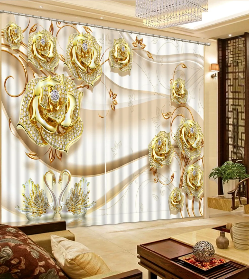 Cheap  luxury window curtain living room Jewelry flowers curtains customize window cortains European home 