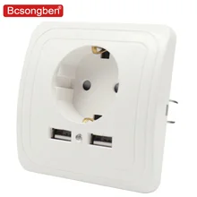 Bcsongben wand elektronische buchse eu standard steckdose mit dual hause usb stecker, ladegerät steckdose mit usb